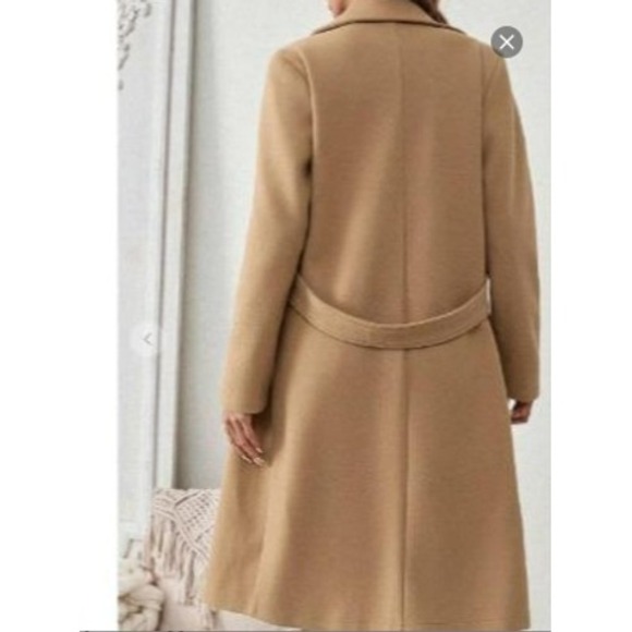 New Camel Longline Belted Coat Womens Size S Tailored Wool Look Elegant Winter - Picture 4 of 7
